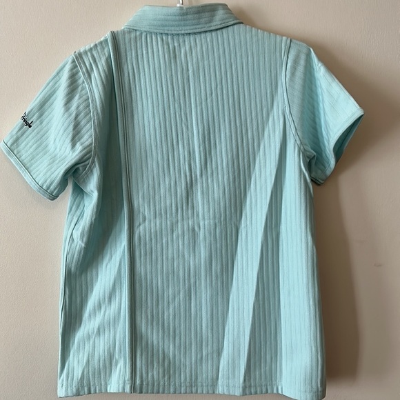 PRINGLE of Scotland Golf Polo Quarter Zip Ribbed Turquoise Seafoam Short Sleeve - Picture 9 of 9